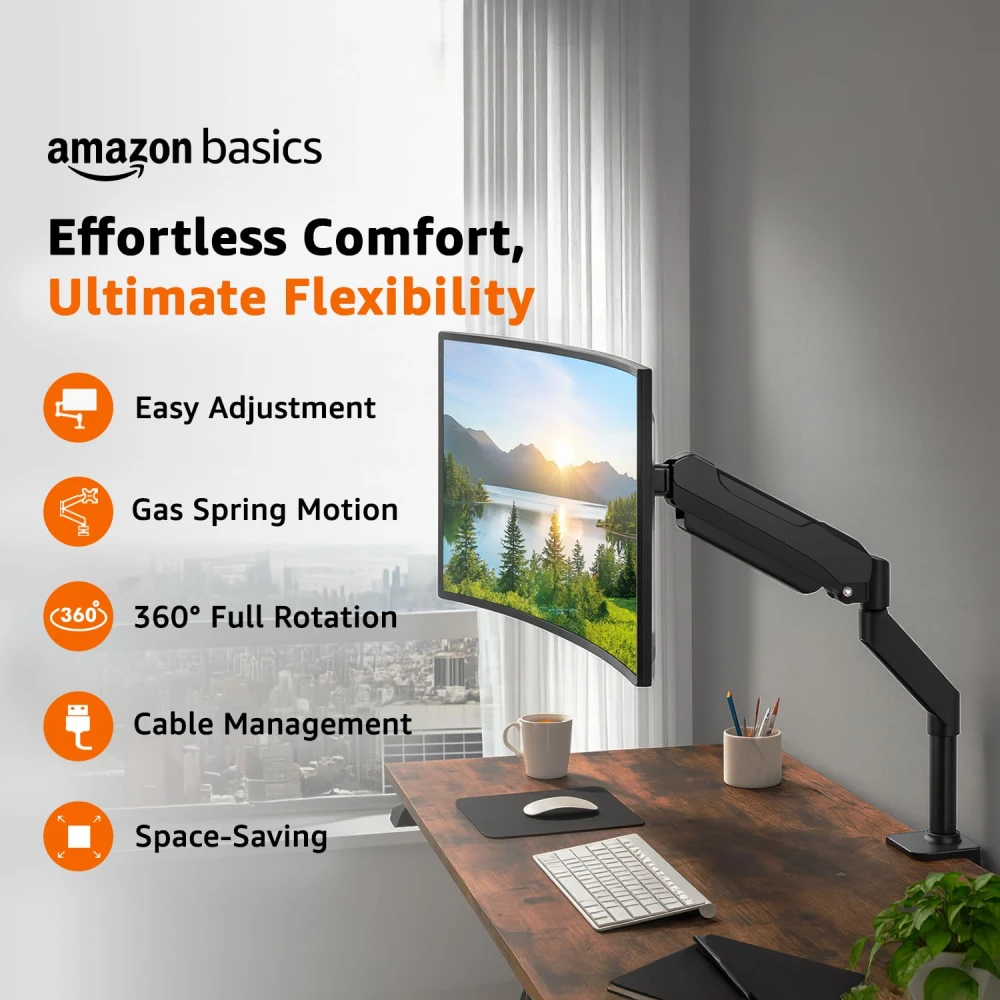 Amazon Basics Monitor Mount Single Arm For 13"–32" LED with Gas Spring Adjustable (Open Box) view 5